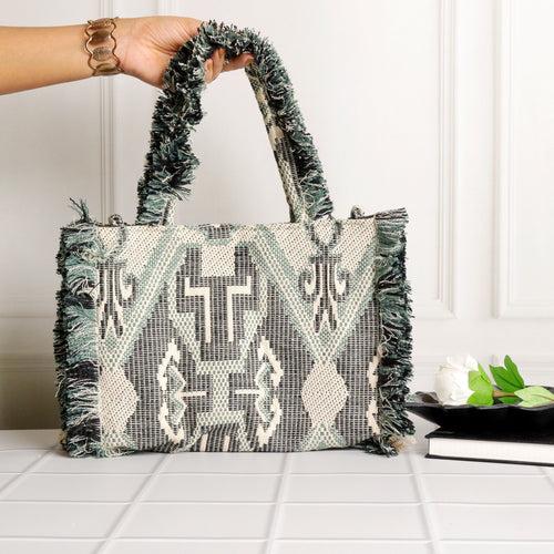 Rumpled Grey Jacquard Tote