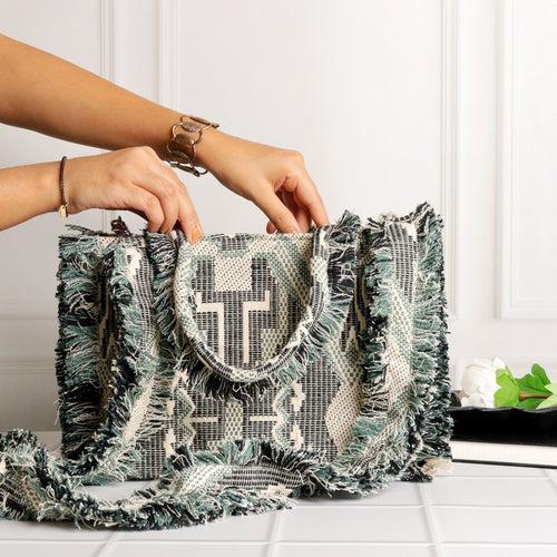 Rumpled Grey Jacquard Tote