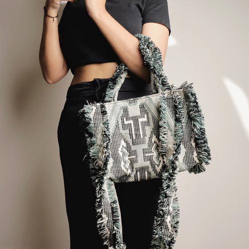 Rumpled Grey Jacquard Tote