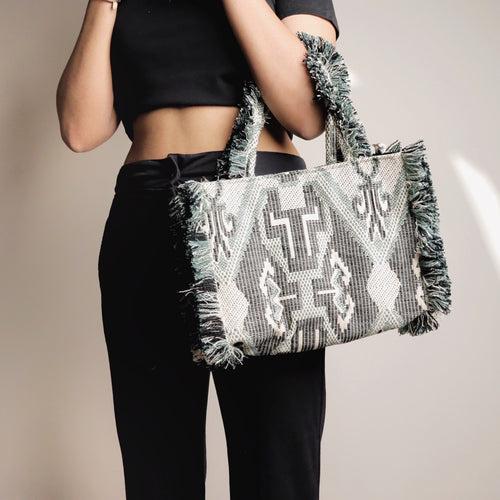 Rumpled Grey Jacquard Tote