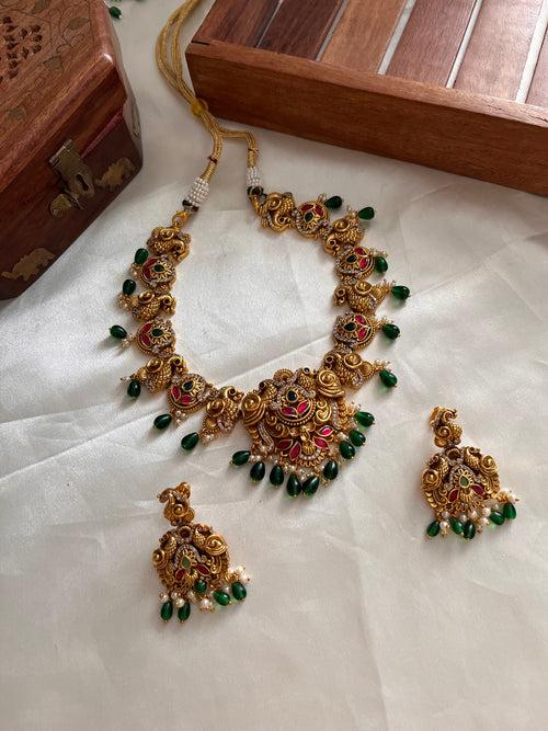 Jadau peacock green beads necklace NC1032