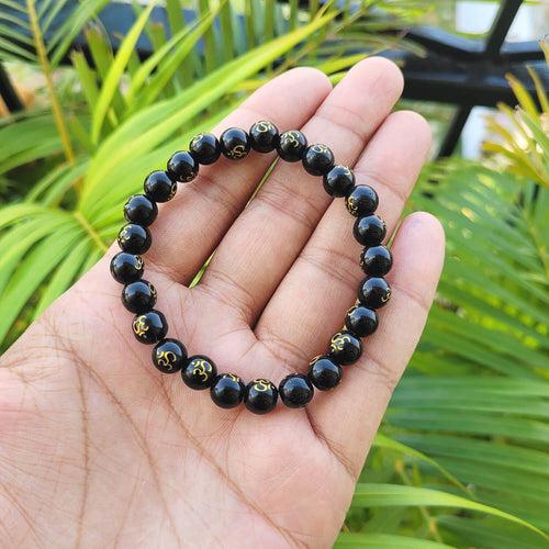 Certified Black Om Onyx 8mm Stone Bracelet