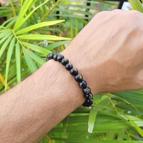 Certified Black Om Onyx 8mm Stone Bracelet