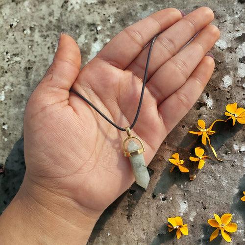 Pencil Shape Stone Pendants With 17 Inches Leatherite Adjustable Chain