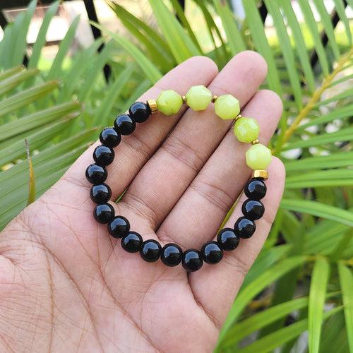 Diamond Cut African Serpentine With Black Obsidian And Golden Hematite Bracelet