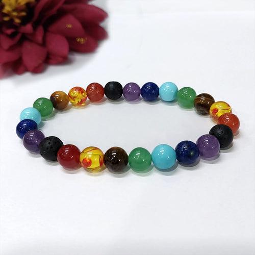 Certified 7 Chakra 8mm Natural Stone Bracelet - Design 3