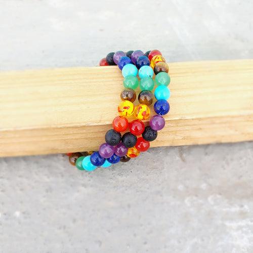 Certified 7 Chakra 8mm Natural Stone Bracelet - Design 3