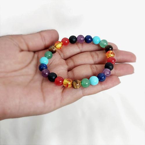 Certified 7 Chakra 8mm Natural Stone Bracelet - Design 3