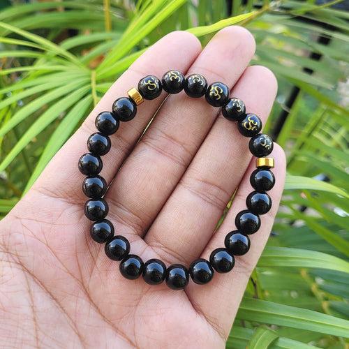 Om Black Obsidian With Onyx And Golden Hematite Bracelet