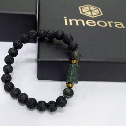 African Bloodstone Matte Tumble Bracelet With Lava Stone And Golden Hematite