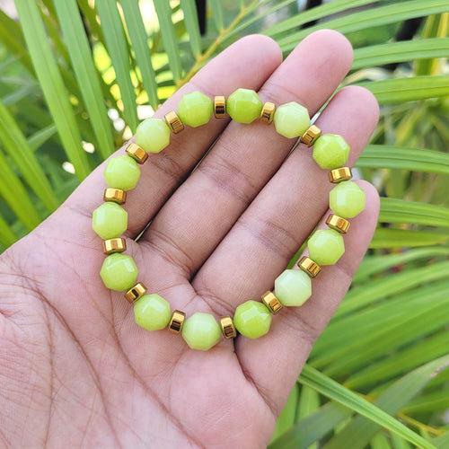 Diamond Cut African Serpentine With Golden Hematite Natural Stone Bracelet