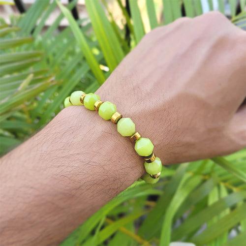 Diamond Cut African Serpentine With Golden Hematite Natural Stone Bracelet