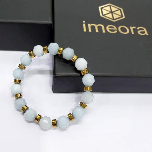 Diamond Cut Aquamarine With Golden Hematite Natural Stone Bracelet