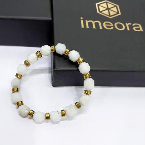 Diamond Cut Clear Quartz With Golden Hematite Natural Stone Bracelet