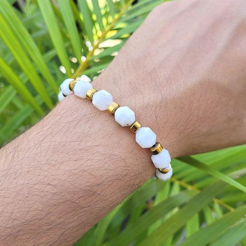 Diamond Cut Clear Quartz With Golden Hematite Natural Stone Bracelet