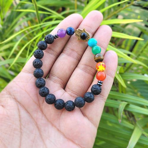 Certified 7 Chakra Hamsa Hand 8mm Natural Stone Bracelet