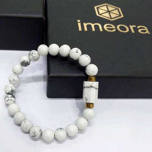 Howlite Matte Tumble Bracelet With Golden Hematite