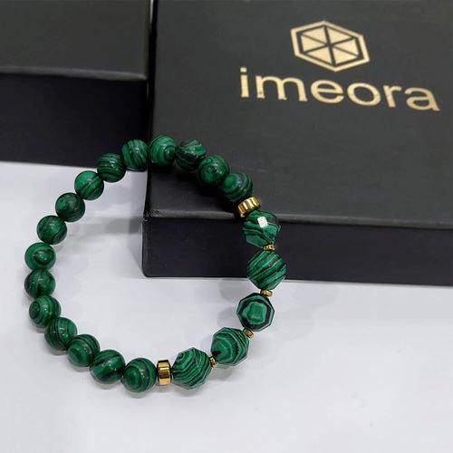 Diamond Cut Malachite Jade With Golden Hematite Natural Stone Bracelet