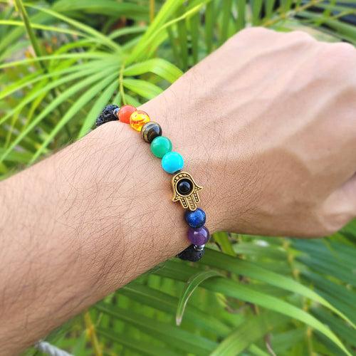 Certified 7 Chakra Hamsa Hand 8mm Natural Stone Bracelet