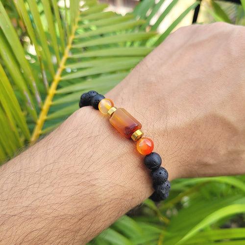 Orange Aventurine Tumble Bracelet With Lava Stone And Golden Hematite