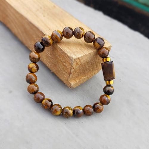 Tiger Eye Matte Tumble Natural Stone Bracelet With Golden Hematite