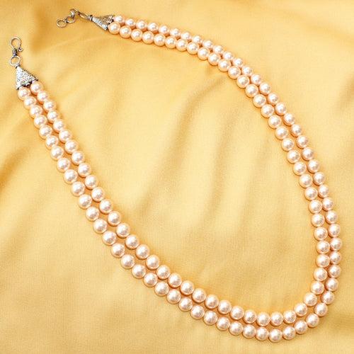 Imeora Cream 8mm Double Line Shell Pearl Necklace With 10mm Cream Shell Pearl Studs