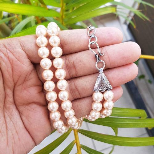 Imeora Cream 8mm Double Line Shell Pearl Necklace With 10mm Cream Shell Pearl Studs