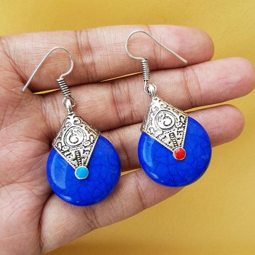 Imeora Oxidised Silver Blue Drop Earrings