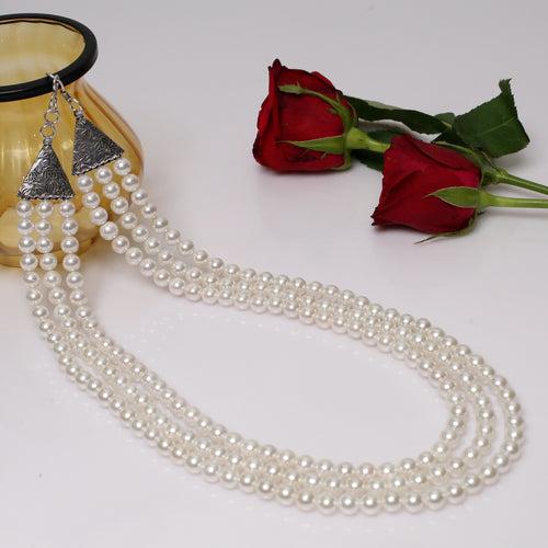 Imeora Exclusive Tripple Line 8mm White Shell Pearl Necklace