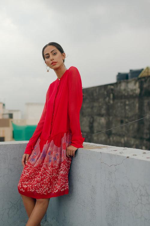 Enatoli Red Pleated Dress