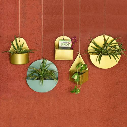 Curved Hanging Metal Mounted Wall Planter / Letter Box in Matte Gold Finish