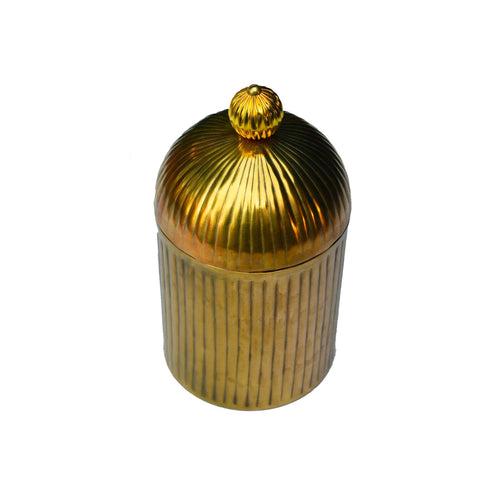 Decorative Ribbed Metal Jar with Dome Lid in Antique Gold Finish - 2 sizes
