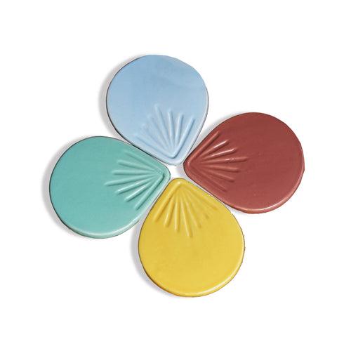Etched Raindrop Ceramic Coasters in Glossy Pastel Colours