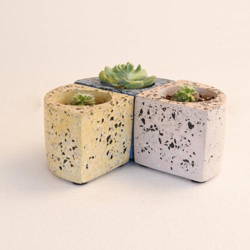 Quarter Concrete Table Top Pot / Planters with Terrazzo Print in 4 Colours