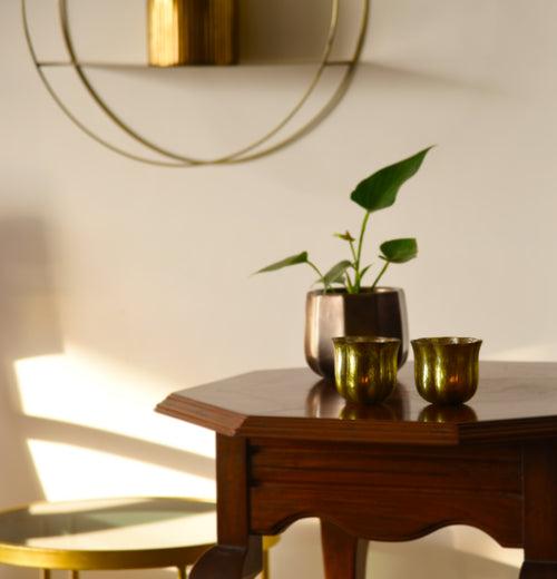 "Tulip" Antique Look Metallic Glass Glowing Votive Tea Light Candle Holder Diya in Gold Finish