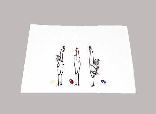 3 Rooster Line Drawing Cotton Place Mats Set of 4 - White