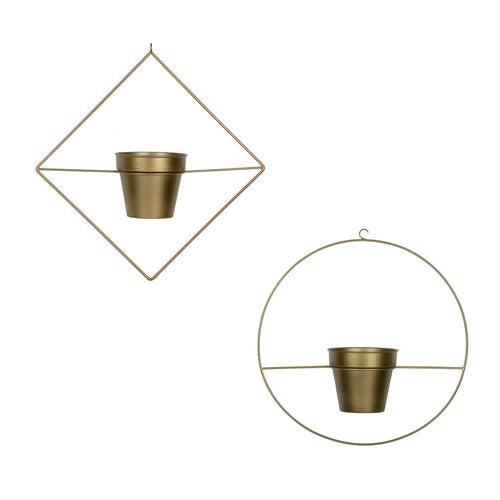 Set of 2 Metal Hanging Planters in Gold Finish - Choose Combo