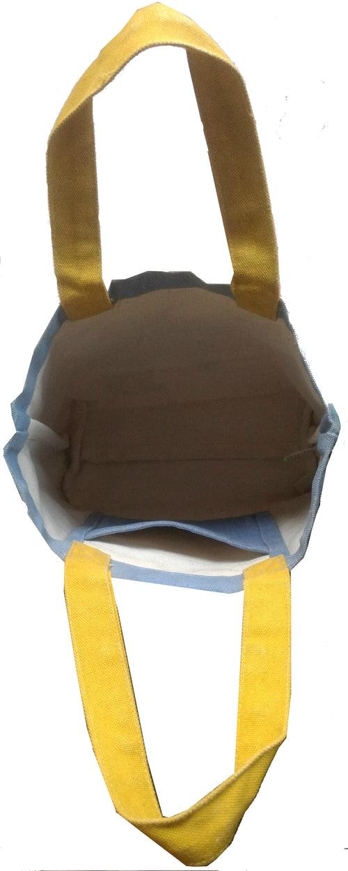 Unisex Canvas Tote Bag in Blue with Yellow Handle