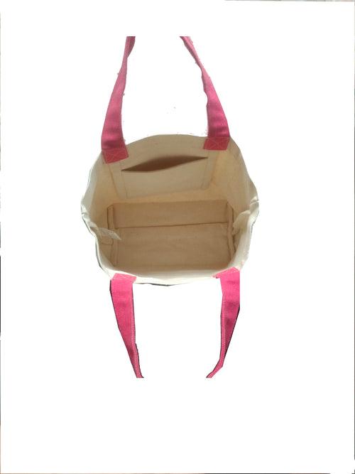 Unisex Canvas Tote Bag in Off-White with Pink Handle