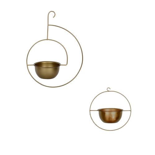 Set of 2 Metal Hanging Planters in Gold Finish - Choose Combo
