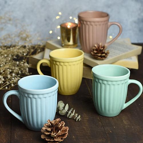 Vintage Look Grooved Ceramic Mug - Choose from 4 Pastel Colours
