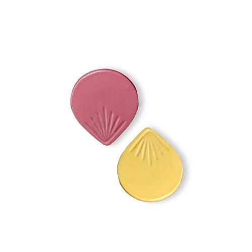 Set of 2 Etched Raindrop Ceramic Coasters in Pink & Yellow