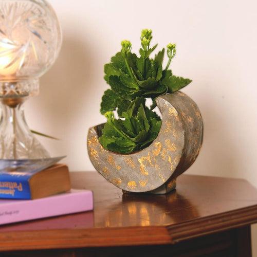 "Bright Side of the Moon" Concrete Table Top Pot / Planter in Grey with Gold Accents