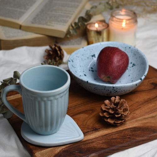 Splatter Print Organic Shape Ceramic Bowl in Baby Blue