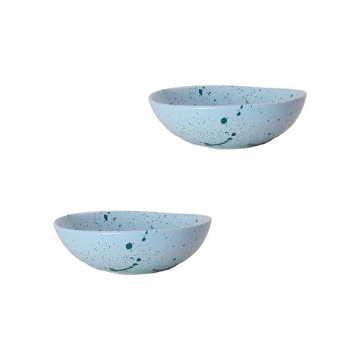 Splatter Print Organic Shape Ceramic Bowl in Baby Blue