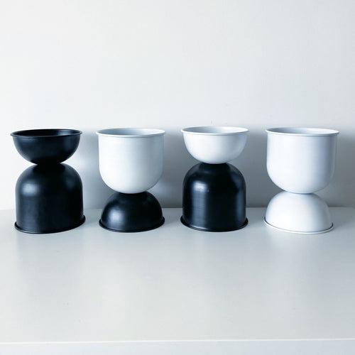 "Venus" Double Decker Metal Planter / Pot in Matte Finish - Choose Black or White or Set