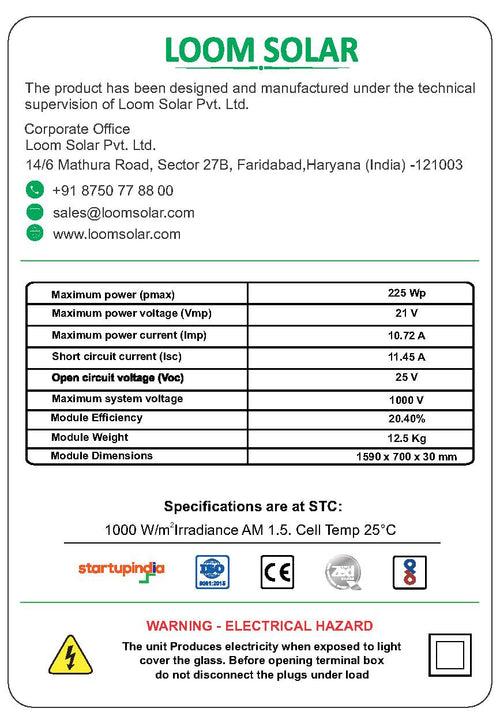 Loom Solar Mono PERC, Half Cut 225Wp, 12V Solar Panel for Inverter Battery Charging