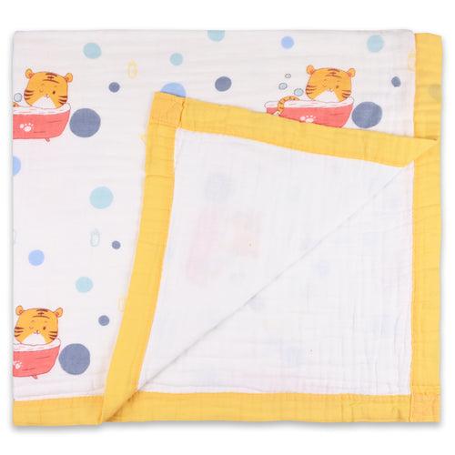 Infants Musted Yellow Printed Muslin Blanket