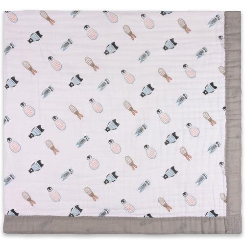 Infants Grey Printed Muslin Blanket