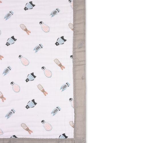 Infants Grey Printed Muslin Blanket